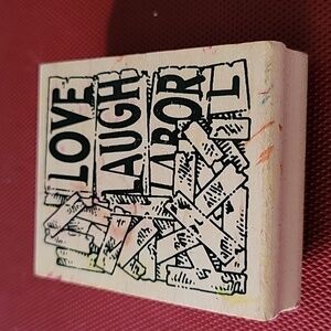 Phrase:Love Laugh Wooden Rubber Stamp